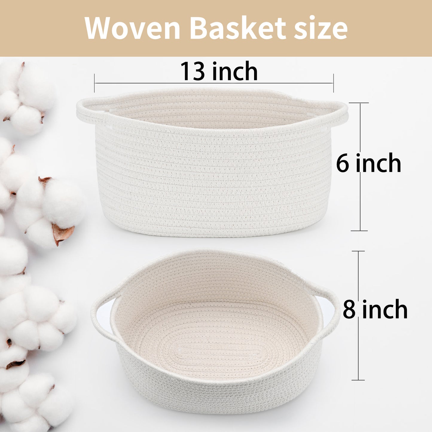 Happyiren Cute Woven Storage Basket with Handle, Baskets for Gifts Empty, Gift Baskets for Mothers Day Birthday Baby Shower Raffle Burr Fundraiser Teacher, Decorative Organizer Box for Home Refresh