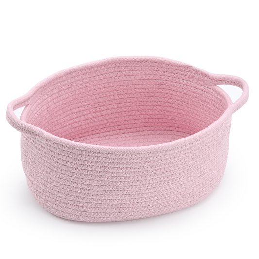 Happyiren Pink Basket – Cute Basket for Girl Women, Perfect for Valentines Day, Baby Shower, Birthdays – Empty Basket for Gifts, Burr, Storage, Nursery, 13 x 8 x 6 inches