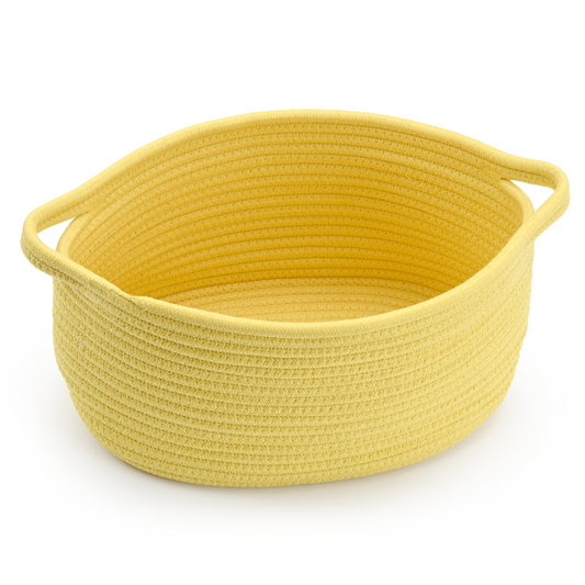Happyiren Yellow Woven Storage Basket with Handle – Versatile DIY Gift Basket for Mother's Day, Baby Shower, Burr, Fundraisers – Decorative Organizer for Baby Toys, Pets & Home Storage